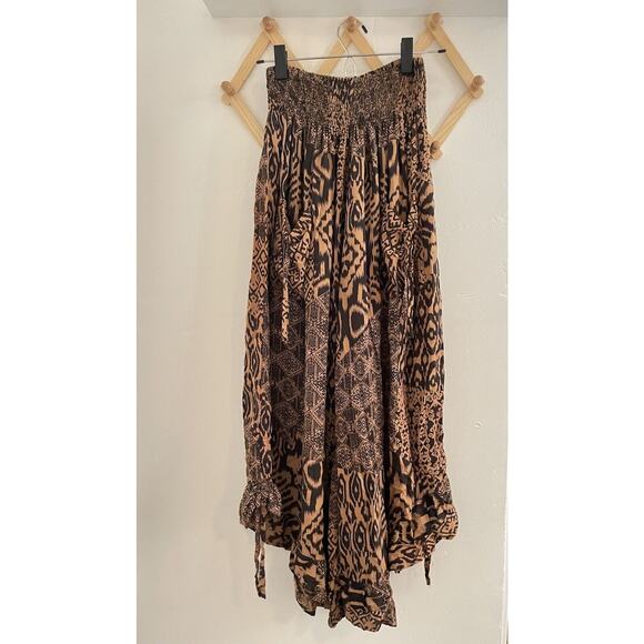 Bohemian Pants Harem Indonesia Brown OS Wide Legs Pockets - Picture 2 of 8